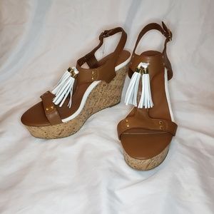 G.I.L.I. Kate Tassle Fringe Cork Wedge Heels NWOT
